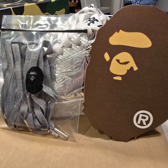 A Bathing Ape BAPE Bapesta #5 SILVER Mens Size 12 1K80191305 Shoes Sneakers NEW - Picture 3 of 14